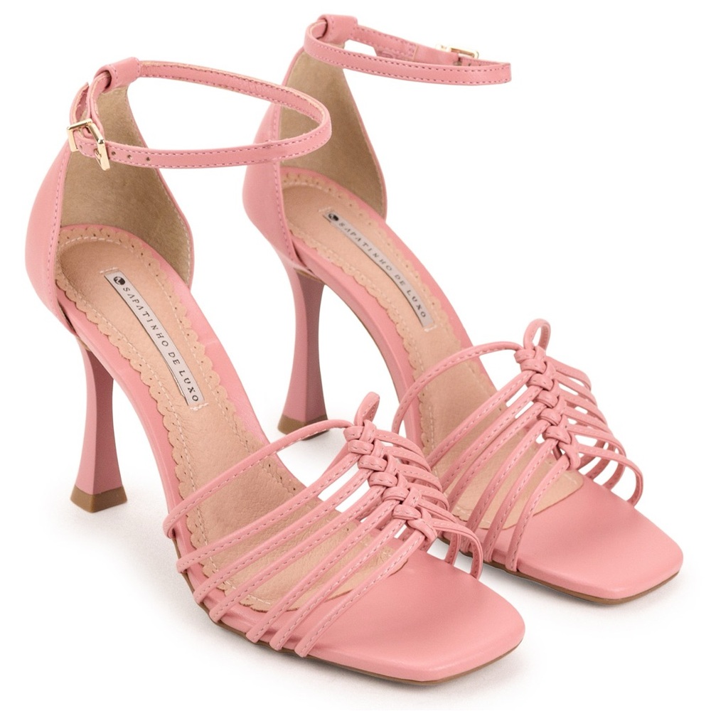 New Fishtail Braided pink Leather Heels ankle strap sandals size 5 feminine cute